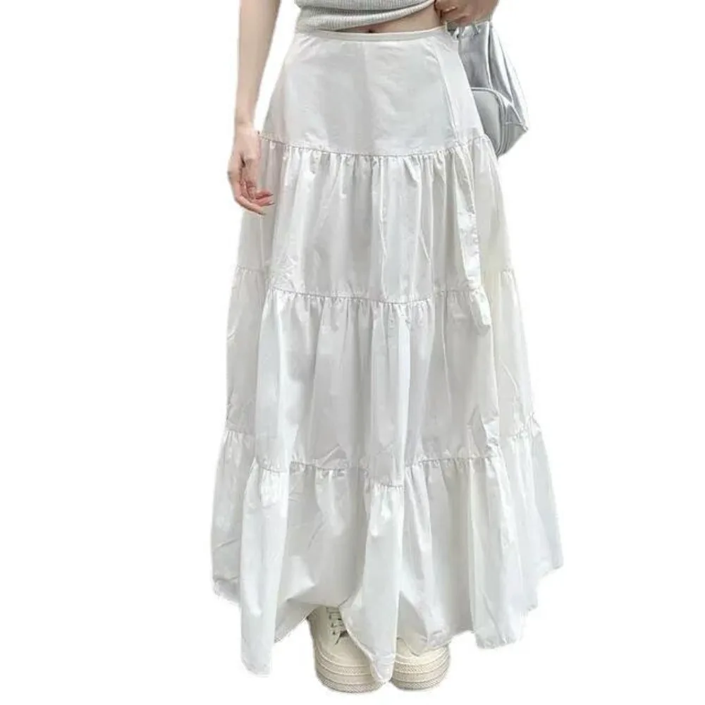 

Ins Style High Waisted Half Skirt White Fairy Cake Long Skirt Casual Hip Wrap Skirt Summer Spring