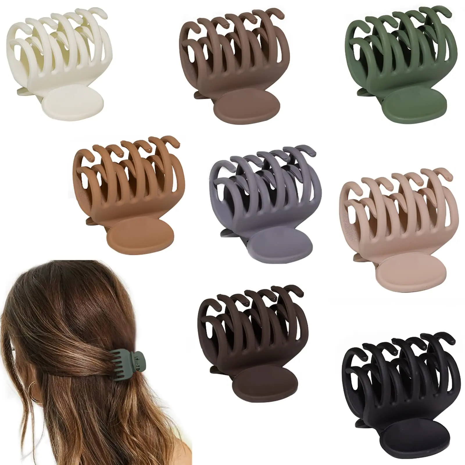 

Dowell Matte Medium Hold Claw Hair Clips with Double Row Teeth for Women - 8PCS Hair Styling Clamps for Thin Fine or Thick Hair