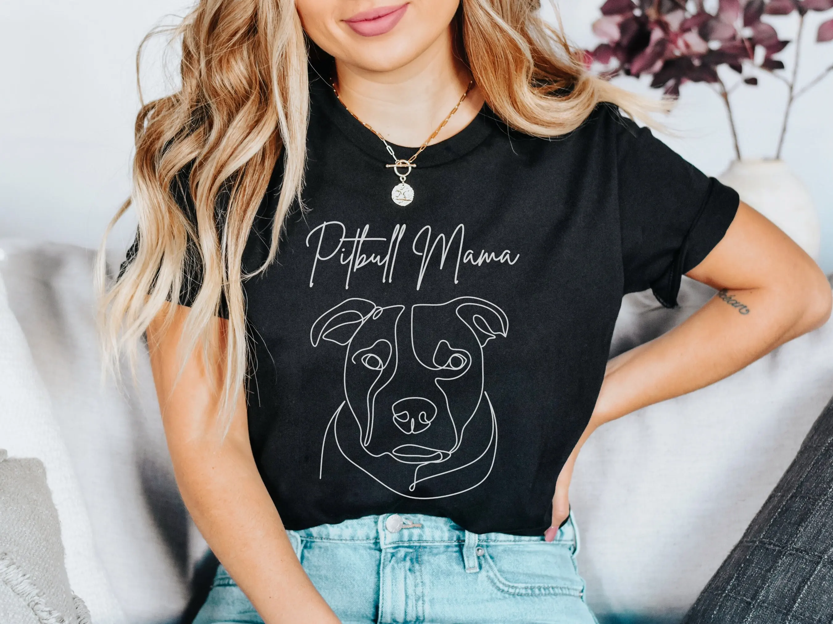 Cute Pitbull mom shirt line drawing T American bully tee Pittie dog top lover gift for Moms