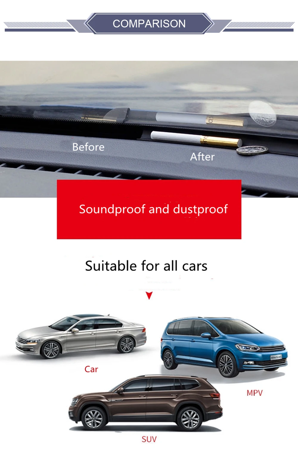 Auto Dashboard Dichtung Streifen Lärm Schalldämmung Gummi Streifen Windschutzscheibe Dichtungen Universal Dichtungs Innen Zubehör – Detail 7