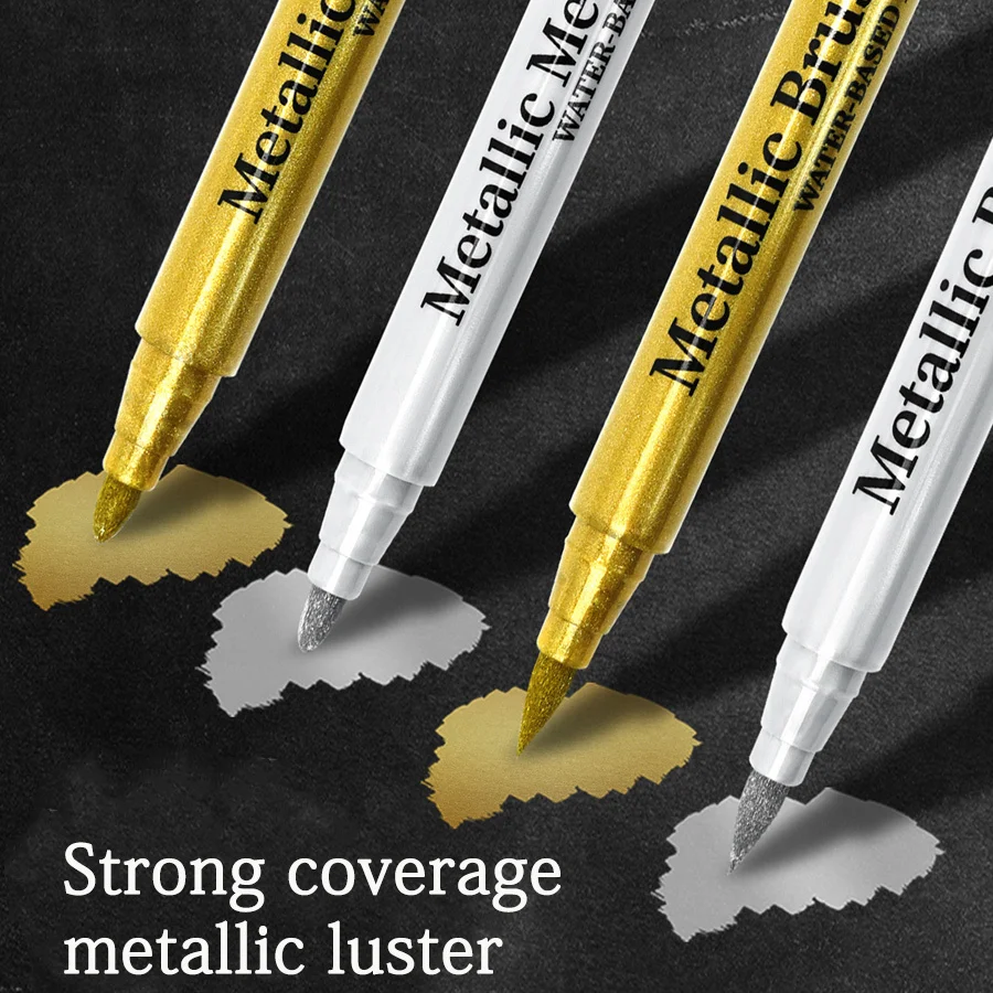 8/4pcs Metallic Marker Set Waterproof Permanent Paint Pen Soft Brush Durable Tip For Art, Crafts & Graffiti On Various Surfaces