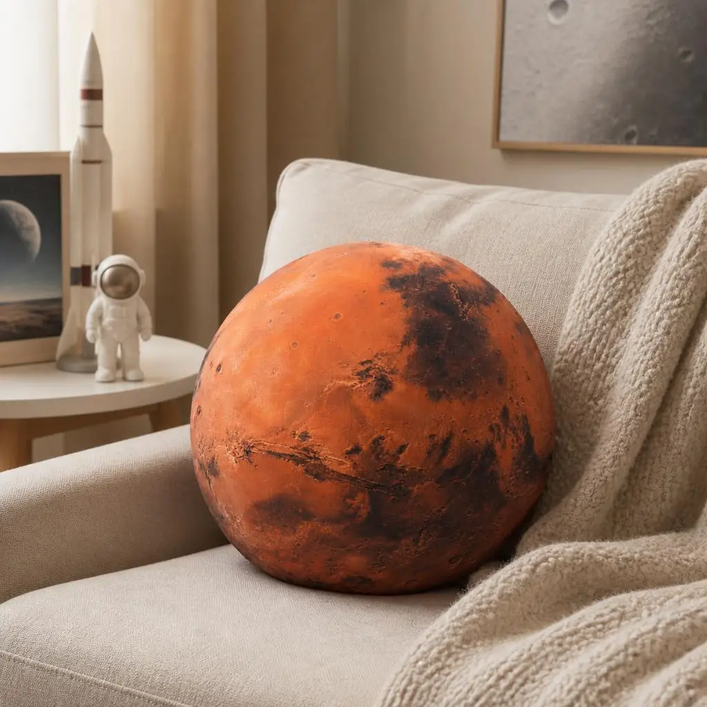 Mars Planet Globe Shaped Stuffed Throw Pillow Solar System Planet Cushion for Sofa Astronomy Gift Home Decor Space Science