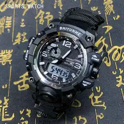 SHIYUNME G Style Men Wrist watch Tactical Paracord Quartz Watch Compass Thermometer Waterproof LED Outdoor Sports Electron Watch