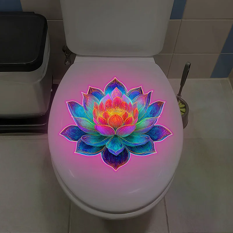Autocollant de toilette auto-adhésif fleur qui brille dans le noir, autocollant de toilette éclairé de salle de bains Lotus, autocollant mural lumineux, décoration de maison