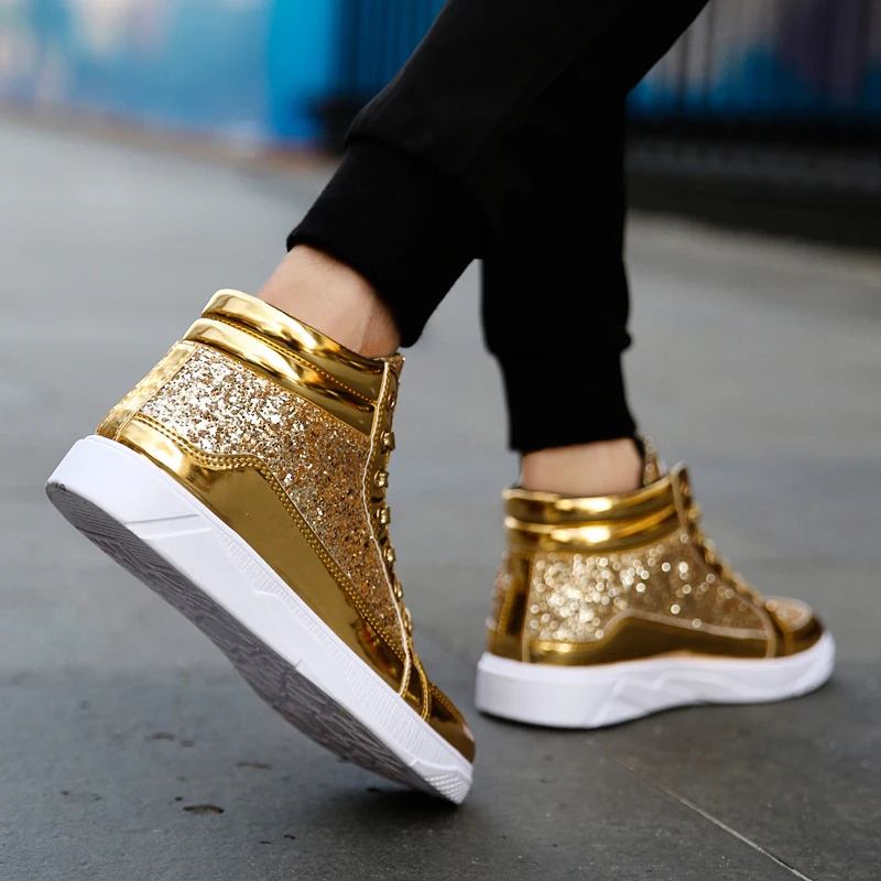 Men Shoes Fashion Casual Bling Boys Golden Boots Male Rubber Party Footwear