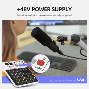 ROCOSET-V4 Audio Mixer, DJ Controller, Bluetooth Mix, Phantom Power, Delay Repair, Mixing Console Sound Effect, PC Recording 12 Main Sales Controller DJ - №1