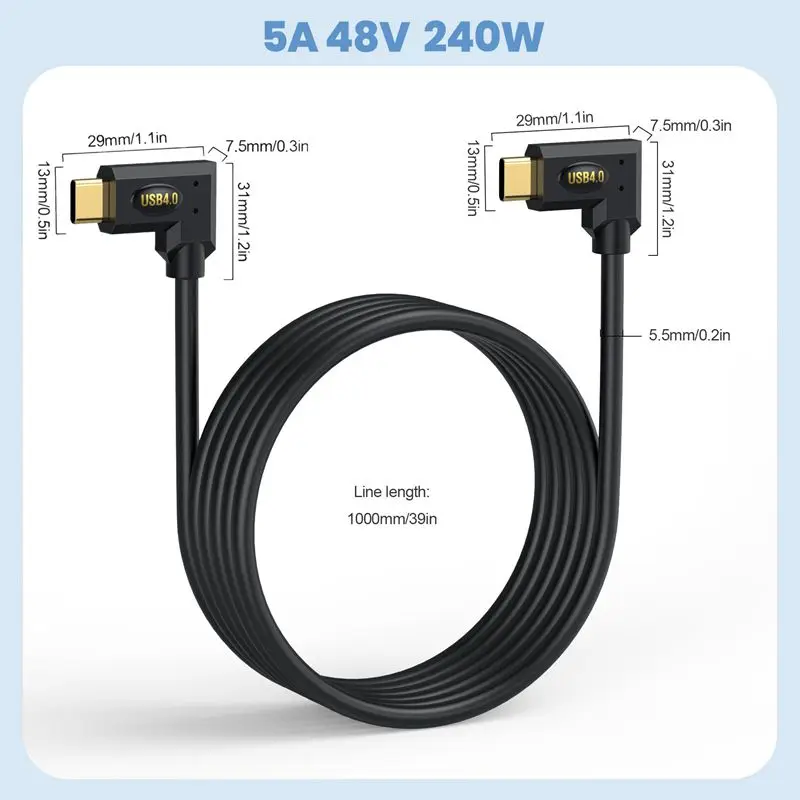 Cabo de dados usb 4.0 tipo-c macho para macho, compatível com thunderbolt 40g, carregamento rápido, cabo de tela 8k pd 240w para telefones celulares