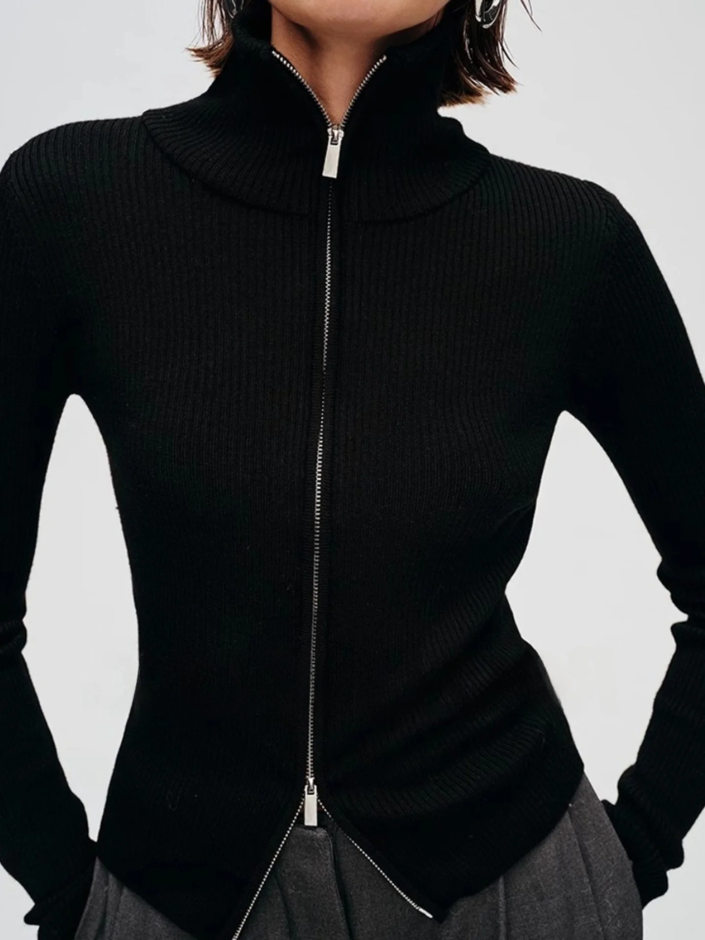 الشتاء عارضة تنوعا اللون محبوك طويل Sve سليم صالح قاعدة irt تصميم مزدوجة سستة لينة الكورية Sle المرأة الأعلى #4