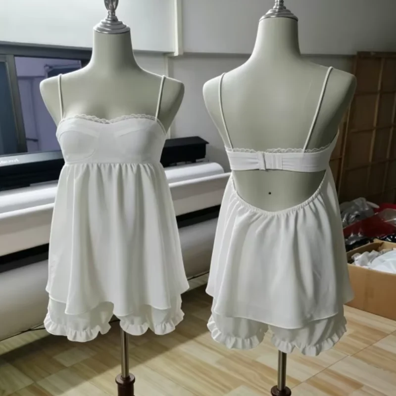 2000s Spring Summer Cutie Sexy Harajuku backless camisole pajamas shorts two-piece set European American style loose Home Dress