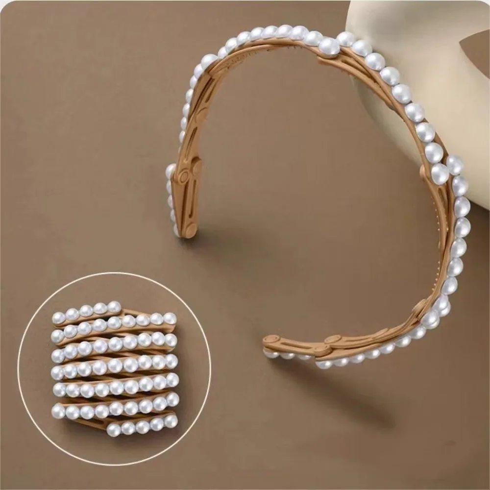 All-matched Forsted Foldable Pearl Headband Plastic Small Retractable Hair Hoop Waterproof Black Portable Hair Band Daily