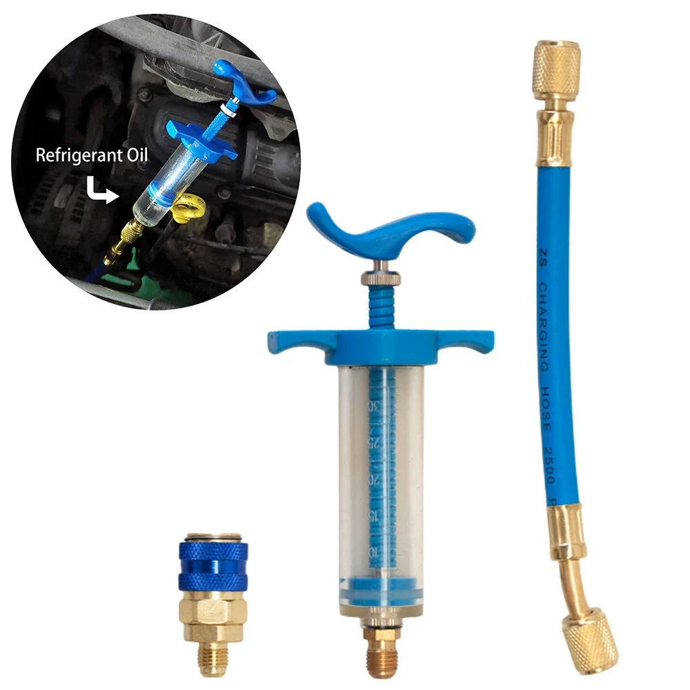 Oil&Dye Syringe 1/4 inch Sae R134A 1/2Oz Manual Injection Oiler Automotive Air Conditioning Coolant Filling Tube Injection Tools