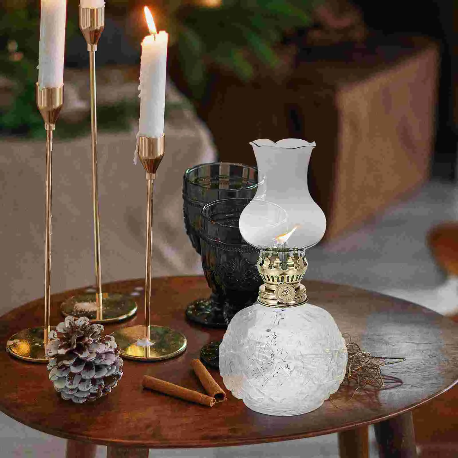 Lámpara de queroseno de vidrio, farol de aceite clásico, lámpara rústica de queroseno, lámpara de vidrio para cocina, hogar, exterior e interior