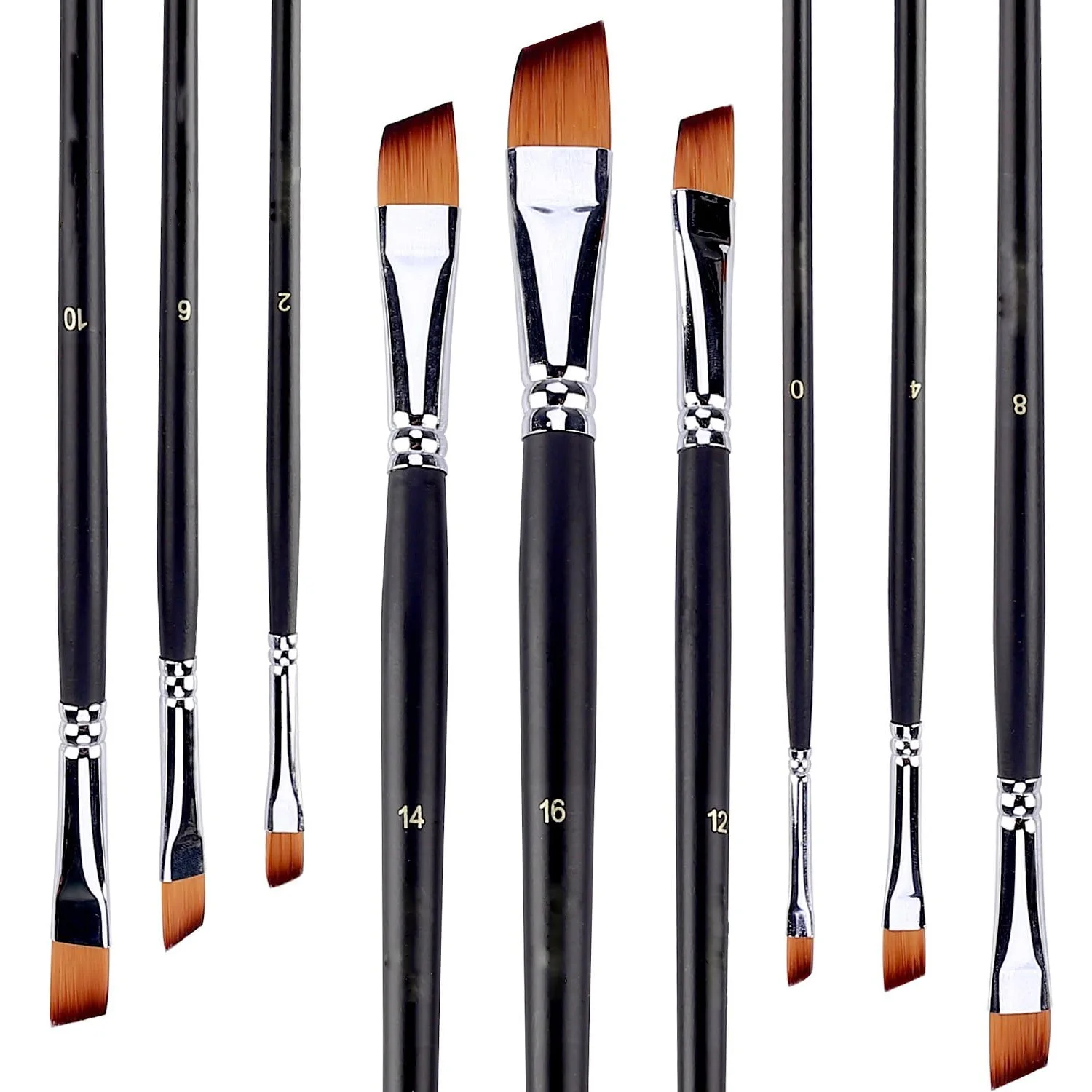 9-teiliges Nylonhaar-Set mit schräger Spitze und langem Griff, abgewinkelte Pinsel-Set, Kunst, Künstler, professionelles Malzubehör für Aquarell – Detail 6