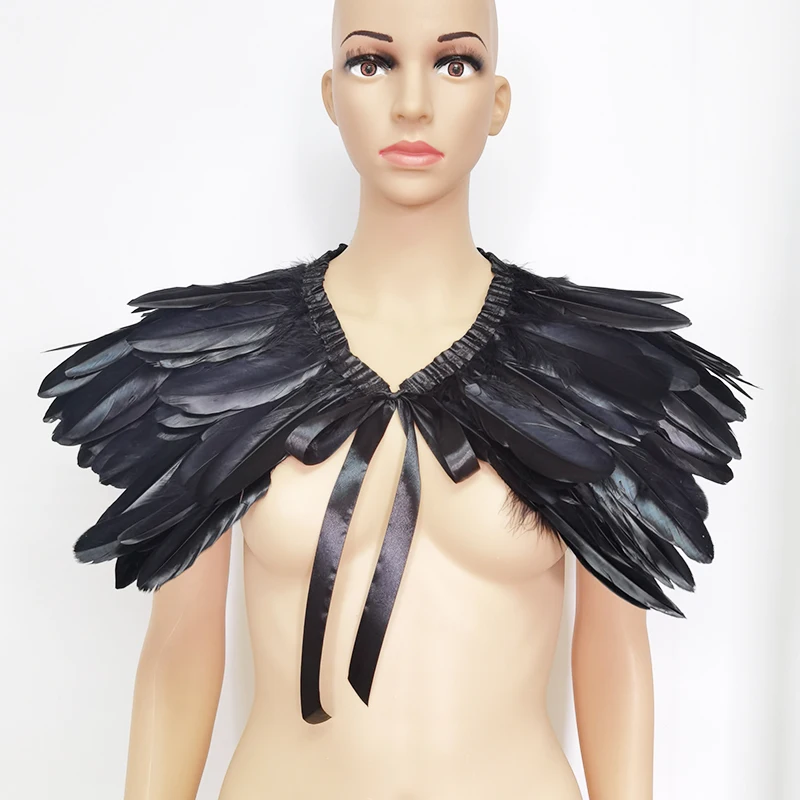 Feather Fake Collar Victorian Real Natural Feather Shrug Shawl Shoulder Wrap Cape Gothic Collar Cosplay Costume Performance