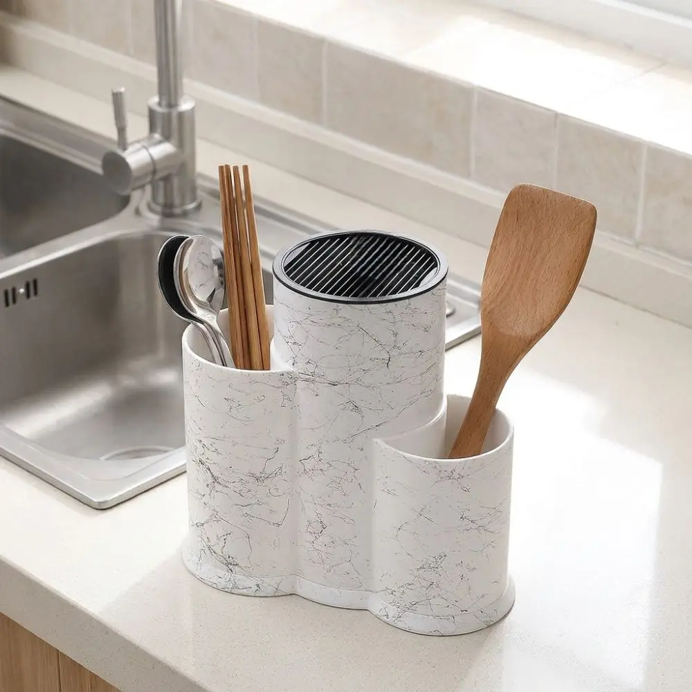 

Modern Style 3 Tube Kitchen Cutter Holder Non-slip Base Large Capacity Kitchens Utensil Rack Plastic Detachable Cutter Shelf