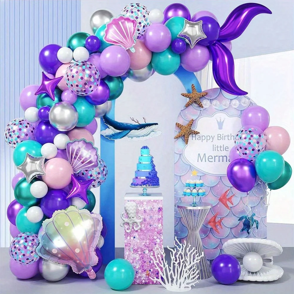 112 mermaid themed balloon set, suitable for aquarium decoration birthday wedding outdoor beach swimming pool anniversary summer