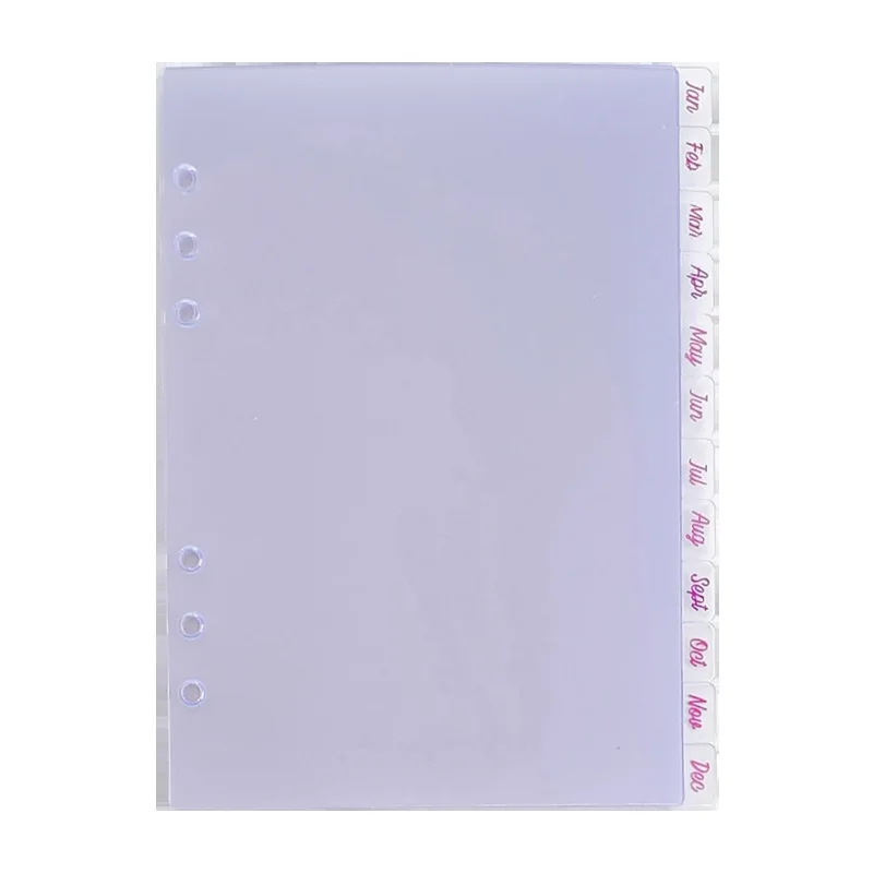 A5 12 Months Index Divider A5 A6 6 Holes For Binder Planner Notebook Stationery Notebook Paper Divider Accessories