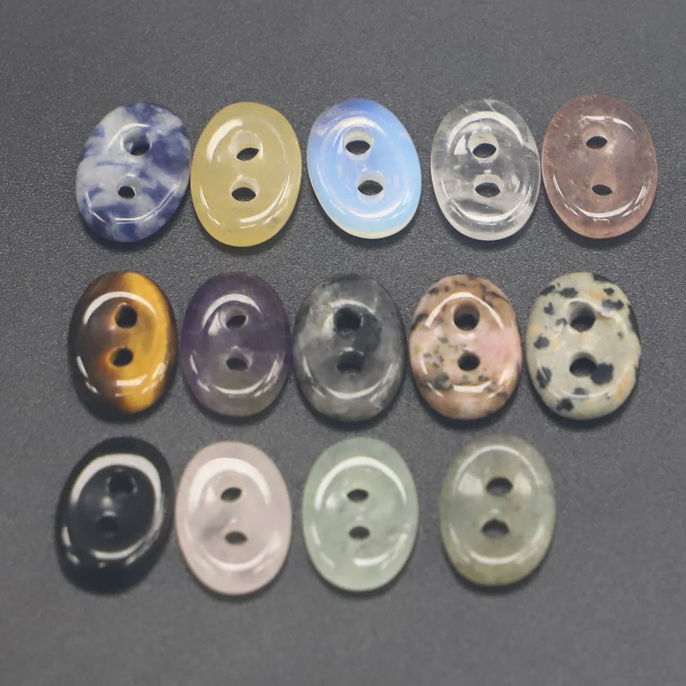 10pcs 10x14mm Double Hole Stone Bead Natural Tiger Eye Labradorite Quartz Button Beads for Clothing & Jewelry Making Accessories