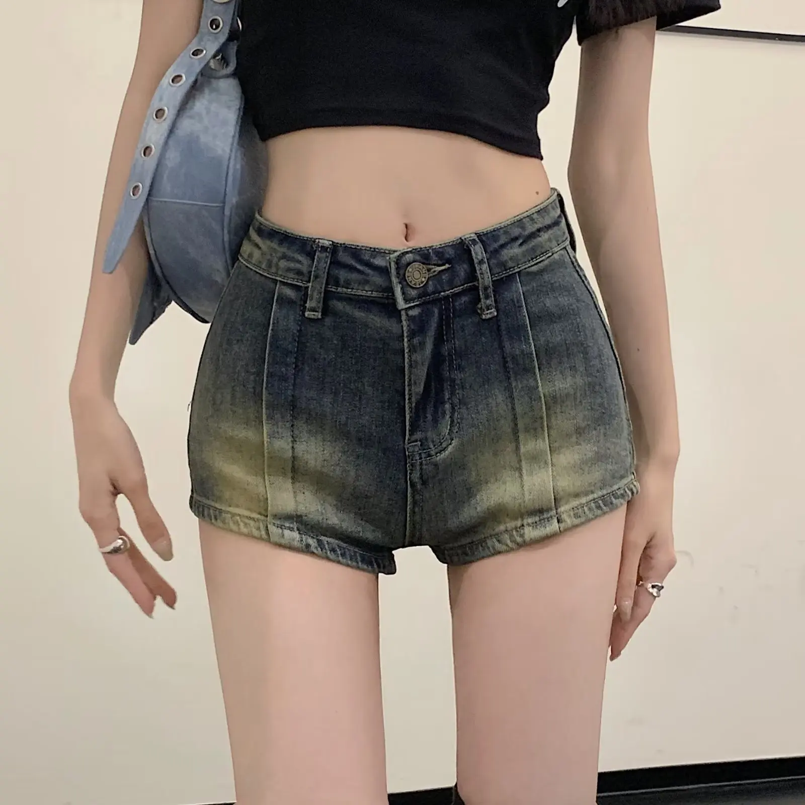 Vintage Mini Denim Shorts Y2k Women High Waist Short Jeans Korean Streetwear Female Gyaru Fashion Skinny Summer Retro