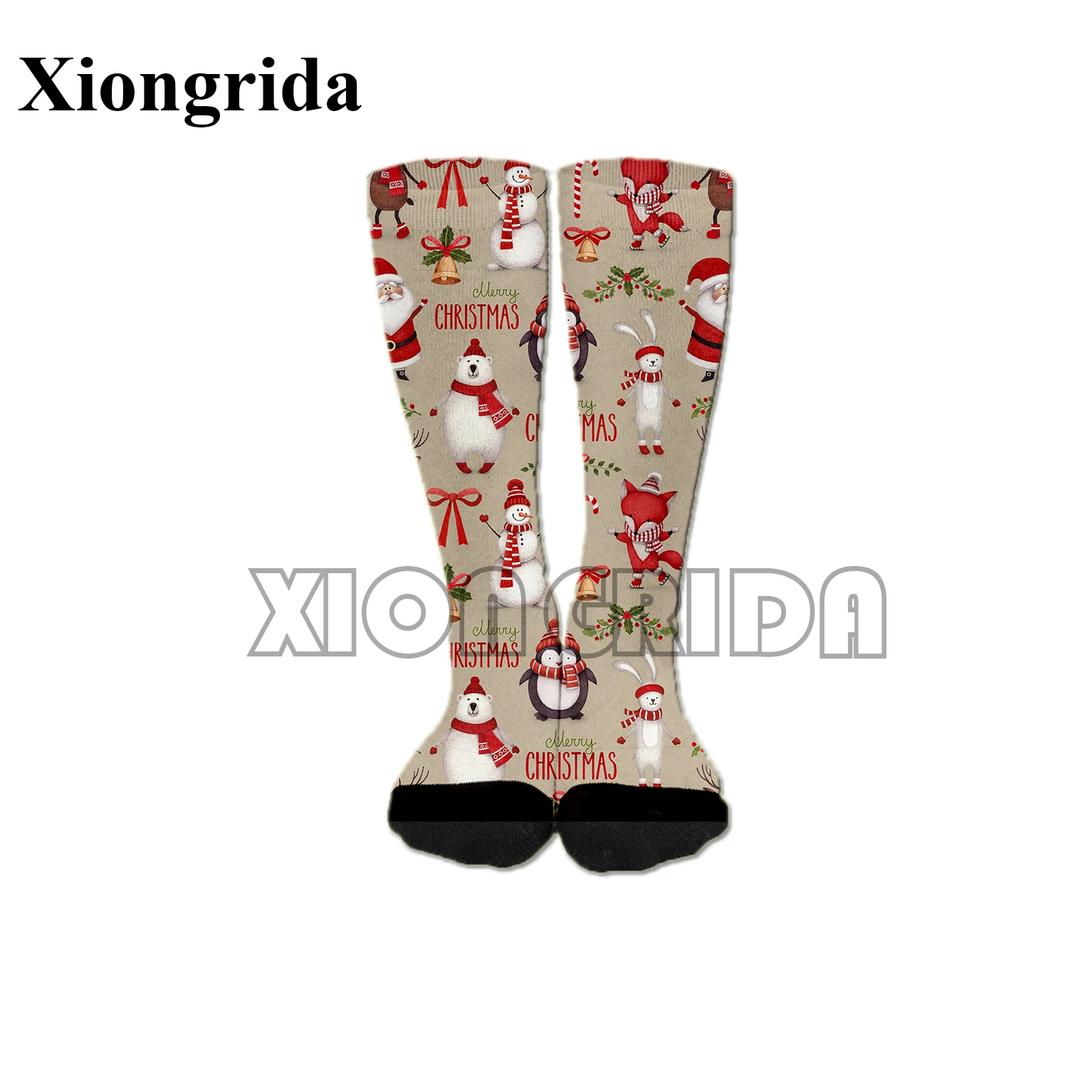 Christmas Hat Mens Socks Casual Holiday Fashion Elk Xmas Hat Lights Pattern Print Compression Midi Socks Unisex Long Socks New