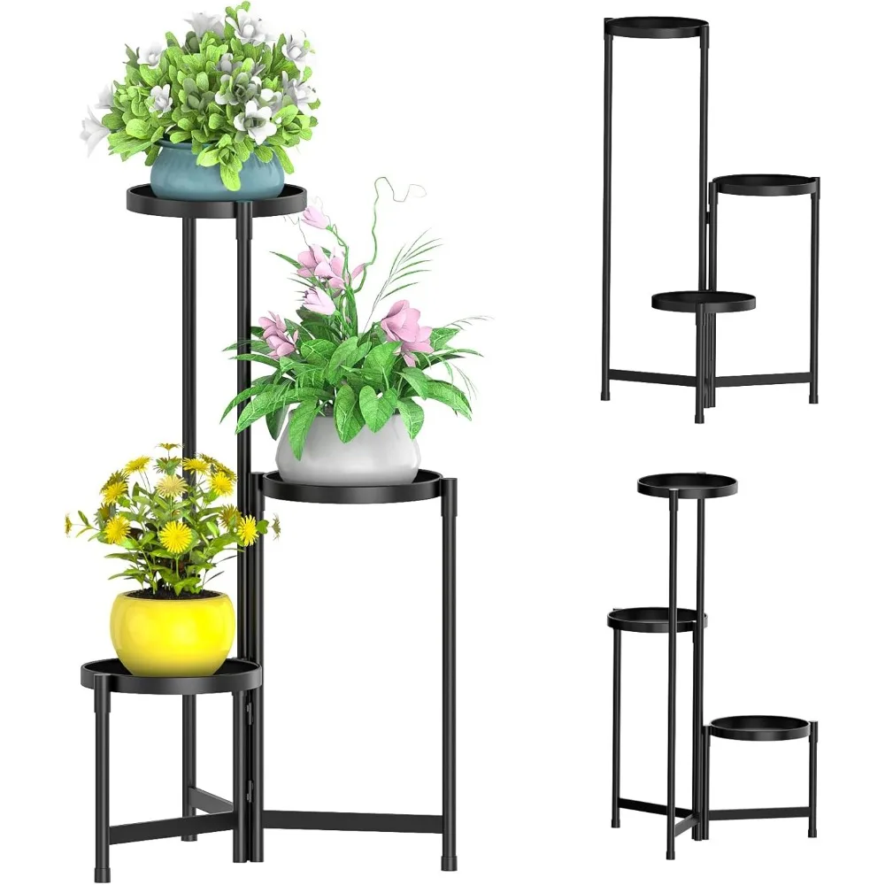 

Metal Plant Stand Indoor Outdoor for Multiple Plants, 3 Tiered Folding Corner Shelf Tall Flower Pot Holder Display Rack for Pat
