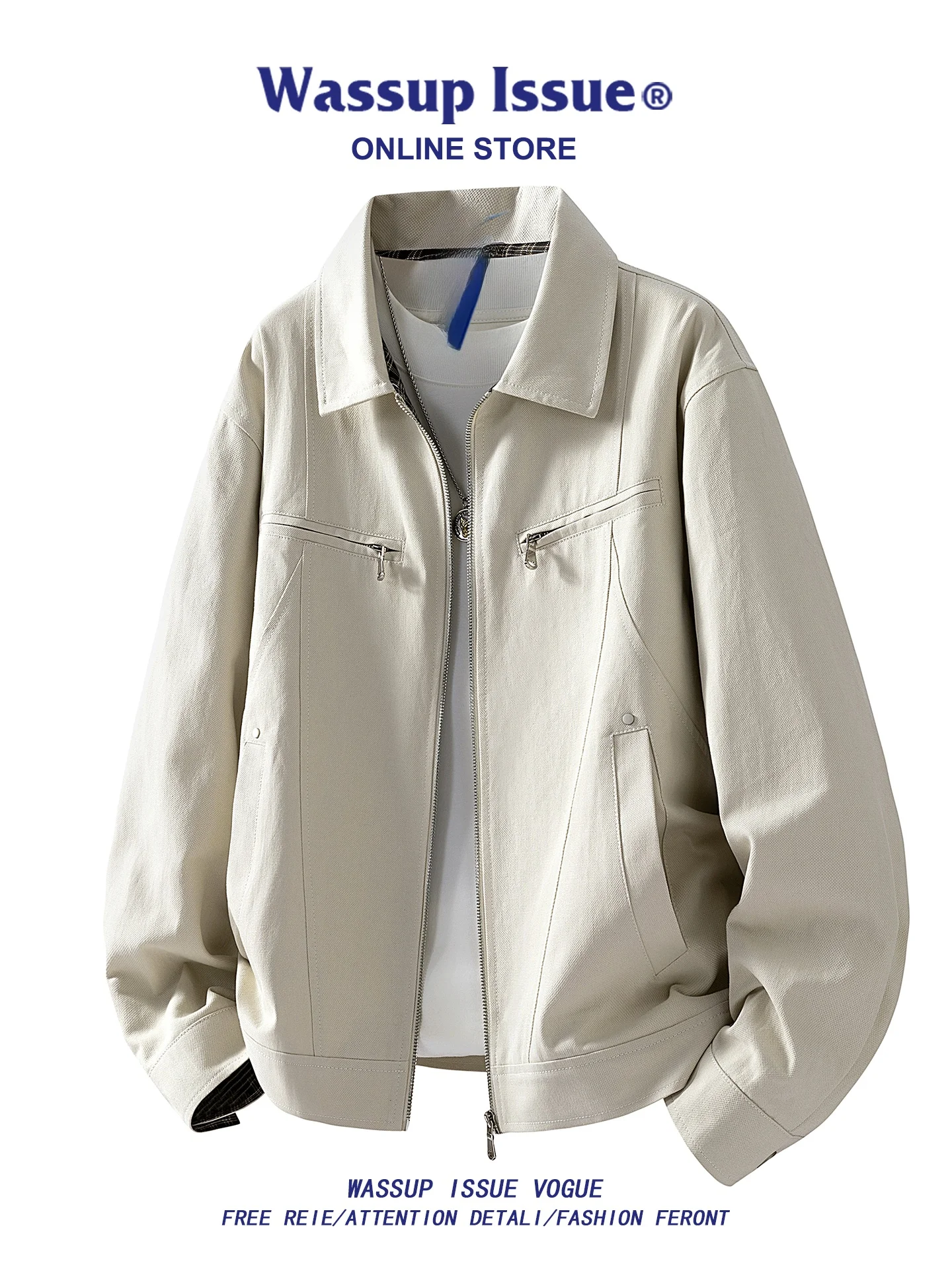 Kurtka robocza w stylu retro American Retro Waed Cotton dla mężczyzn, idealna na wiosnę i jesień, casualowa, z kołnierzykiem, młodzieżowy trend.