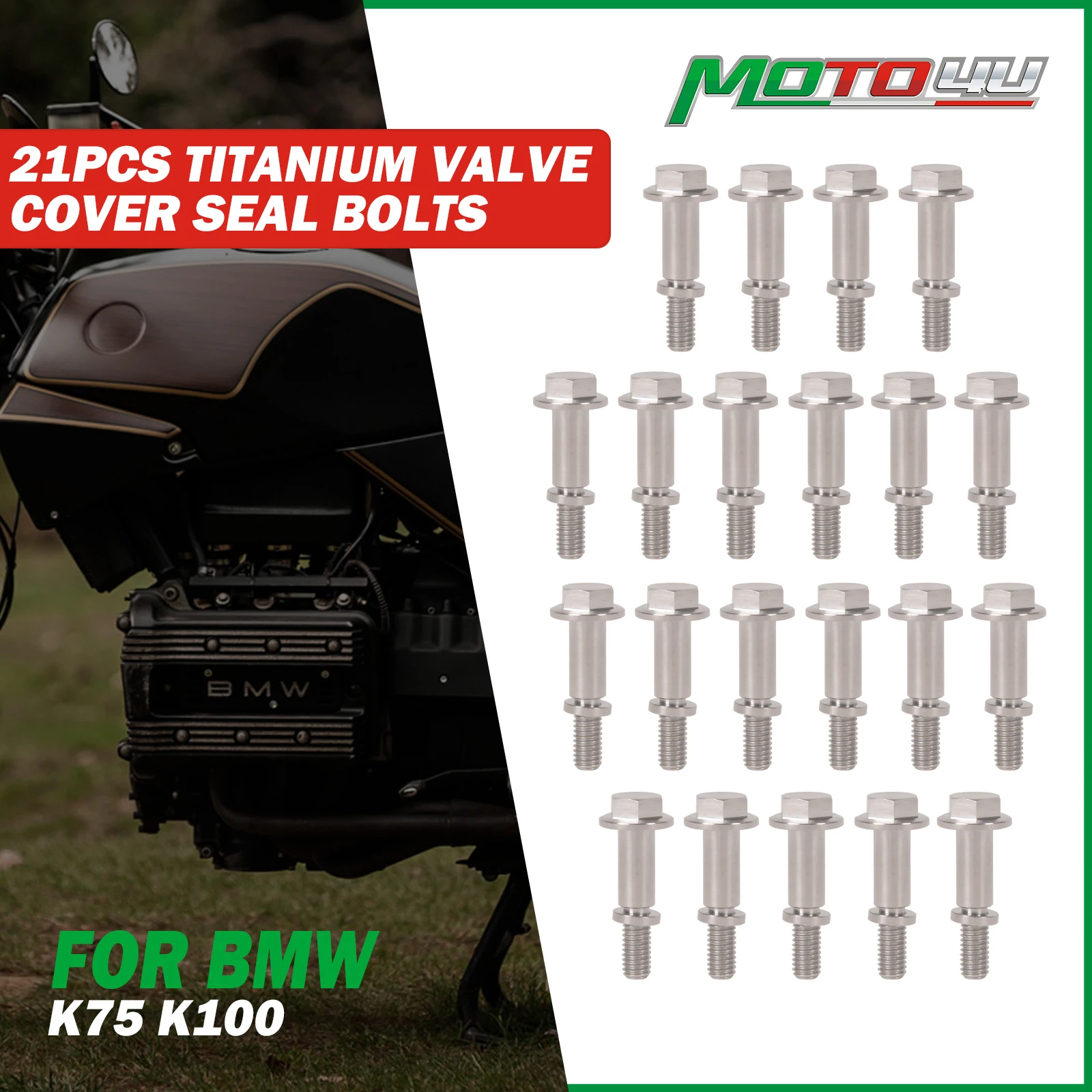 21PCS Titanium Motorcycle Valve Cover Seal Bolts Engine Screw 16V Cafe Racer Accessories For BMW K100 K75 K 100
