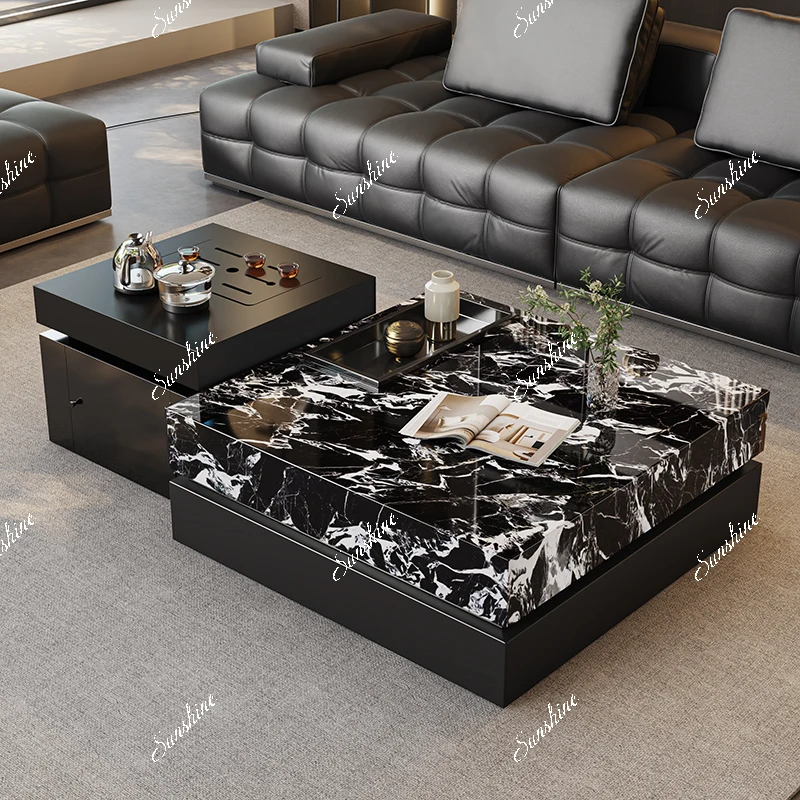 Rock slab coffee table to make tea integrated small apartment living room, Italian minimalist with tea coffee table