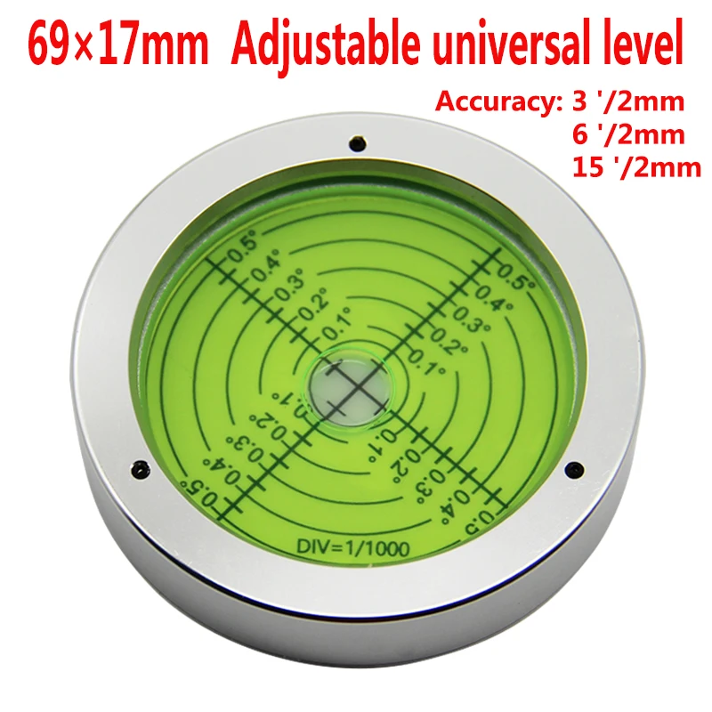 Nível de Metal Ajustável 69*17 mm Alta Precisão Nível Circular Horizontal Bolha Horizontal Grânulo Nível Bolha