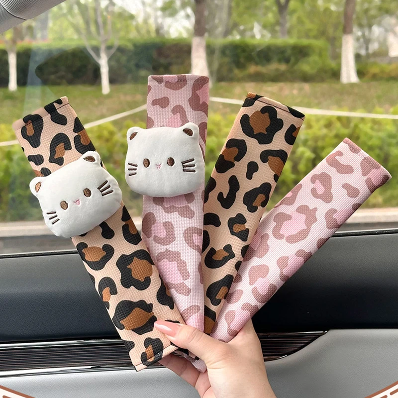 

1Pc Car Seat Belt Shoulder Pads Leopard Print Premium Linen Anti-Choke Neck Protector Universal Suitable for BMW Toyota Honda