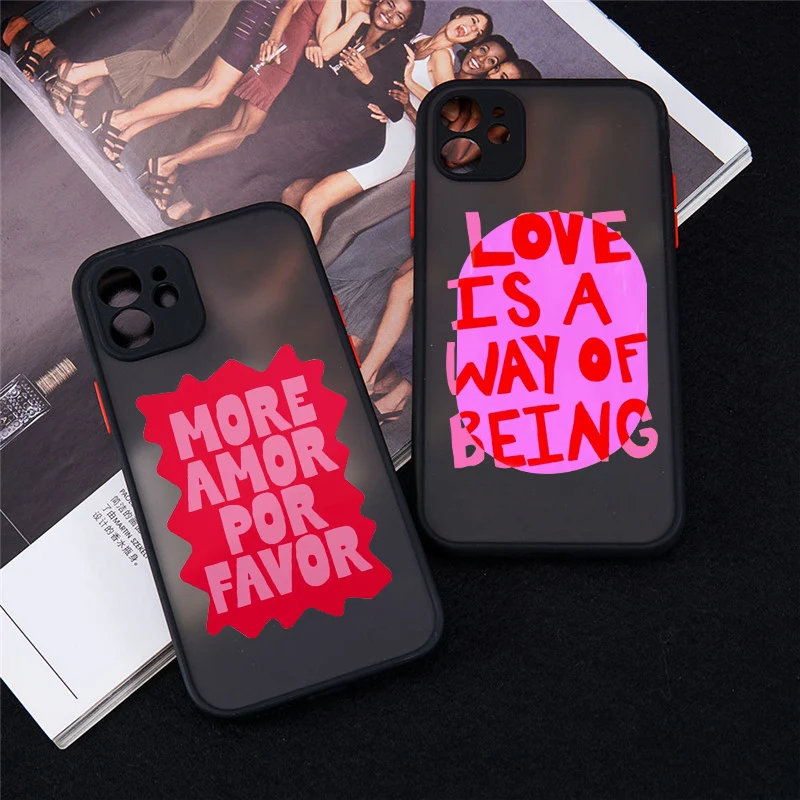 Colorful Maximalist More Amor Por Favor Matte Case for IPhone 13 12 11 15 14 Pro Max XR 15Plus Eclectic Pink Love Quote Cover