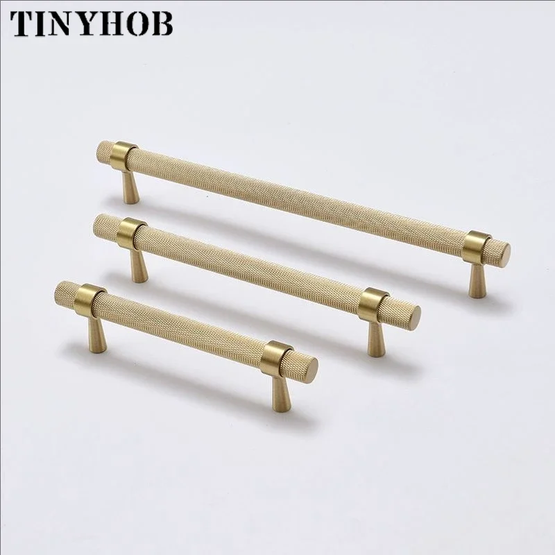 Tinyhob Black Knurled/Textured Kitchen Handles Drawer Pulls Bedroom Knobs Solid Brass T Bar Cabinet Hardware Decorative Knob