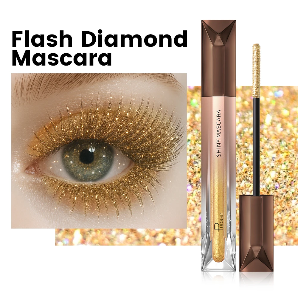 2-teilige Glitzer-Mascara und metallisches Eyeliner-Duo, wasserfest, wischfest, langanhaltender Glanz für luxuriöses Glamour-Make-up