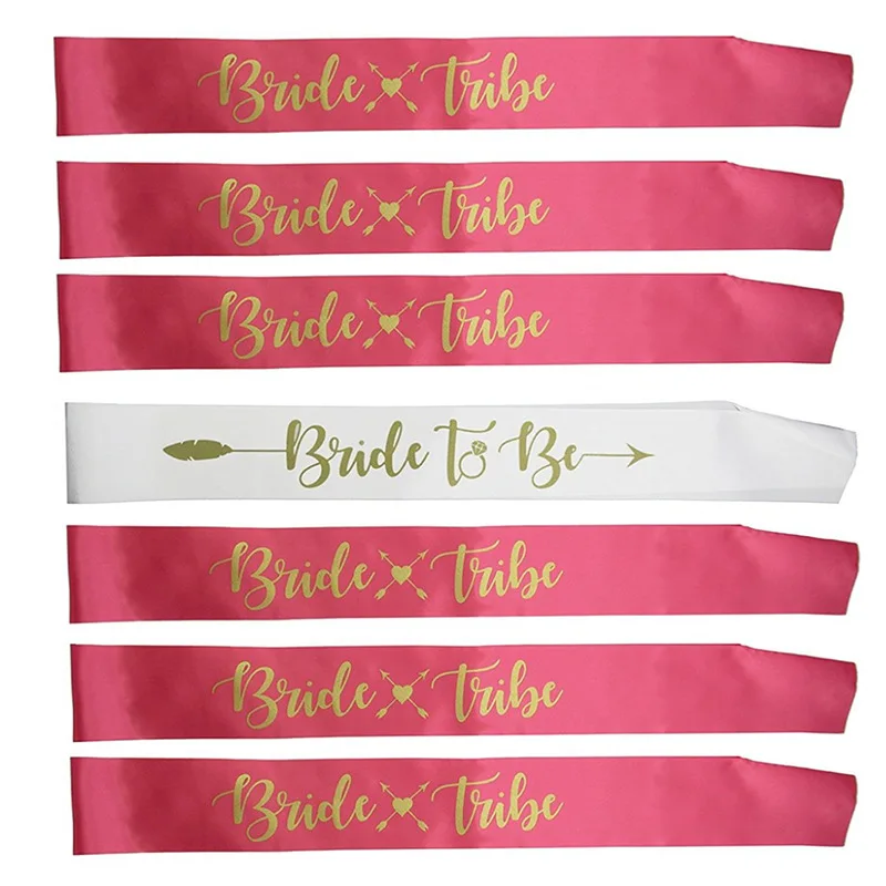 6+1pcs Team Bride Bachelorette Party shoulder strap Bride To Be Satin Sash Decoration Accessories Party Wedding Bridal Supplies