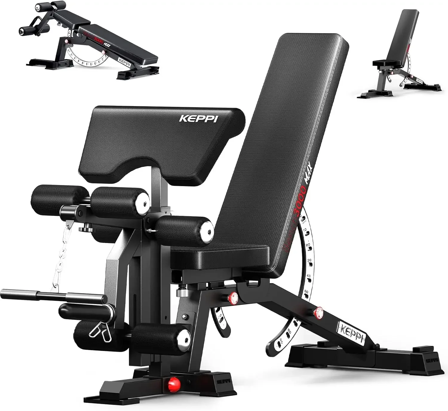 FID Weight Bench - Bench3000 with Leg Extension and Curl | 79lb Frame Weight with 8 & 16 Gauge Material, Commercial Grade Attach