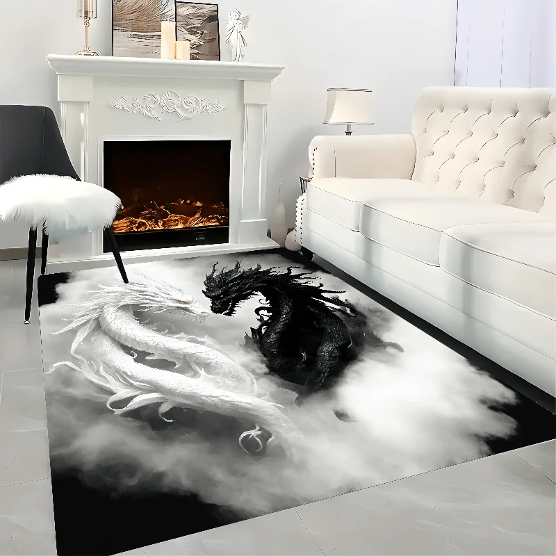 Yin Yang Dragon Pattern Area Rug Non Slip Washable Mat For Kitchen Bathroom Laundry Office Home Decor