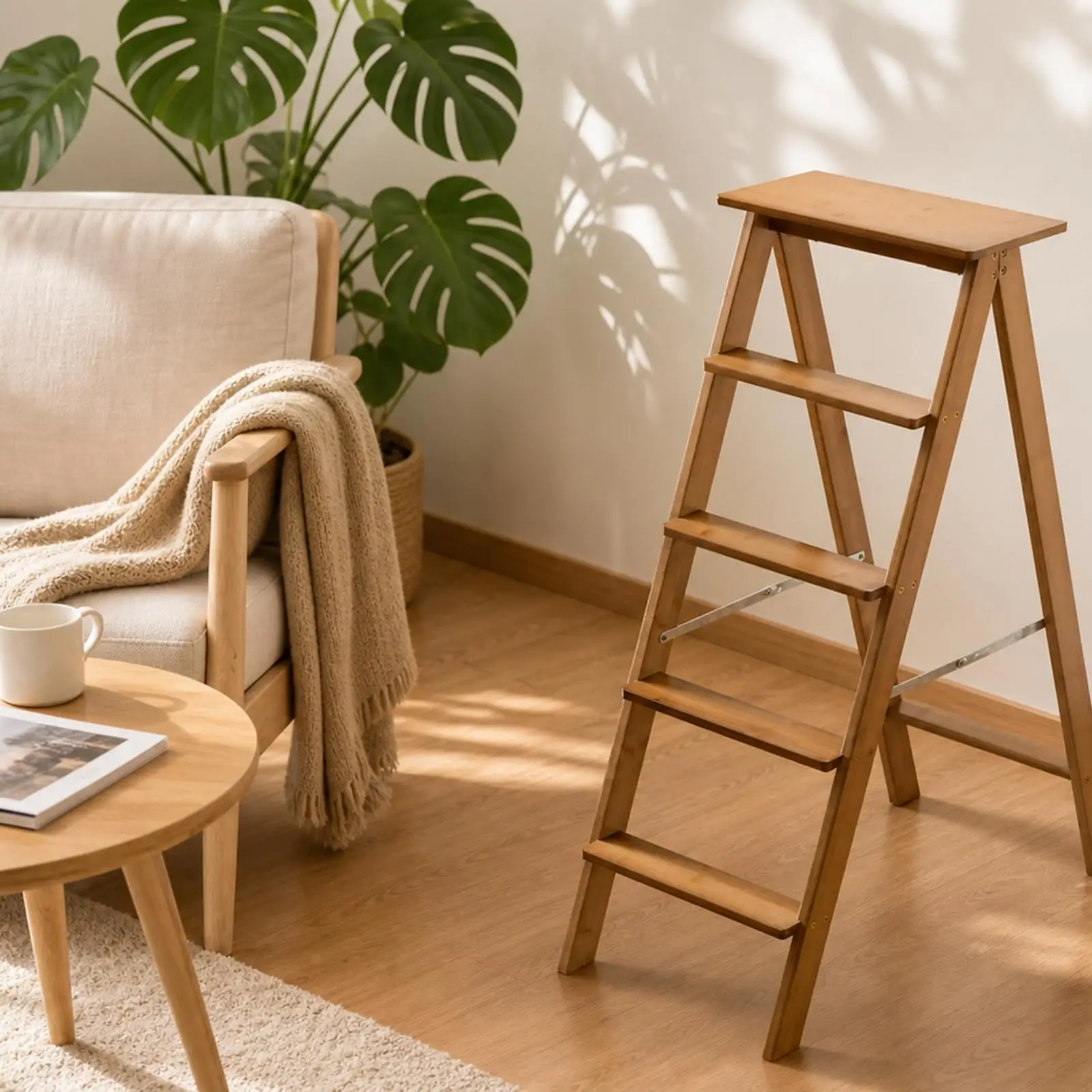 5 Step Ladder Stable Furniture Portable for Kitchen, Closet, Adults