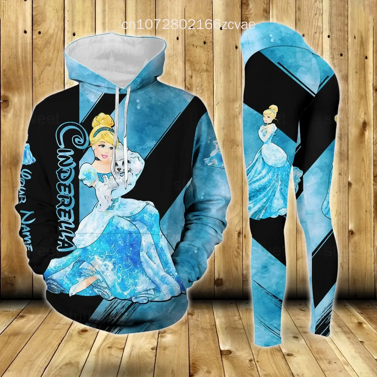 New Disney Cindebella Princess Hoodie Leggings Suit Women's Diseny Hoodie Yoga Pants Sweatpants Fashion Tracksuit Set