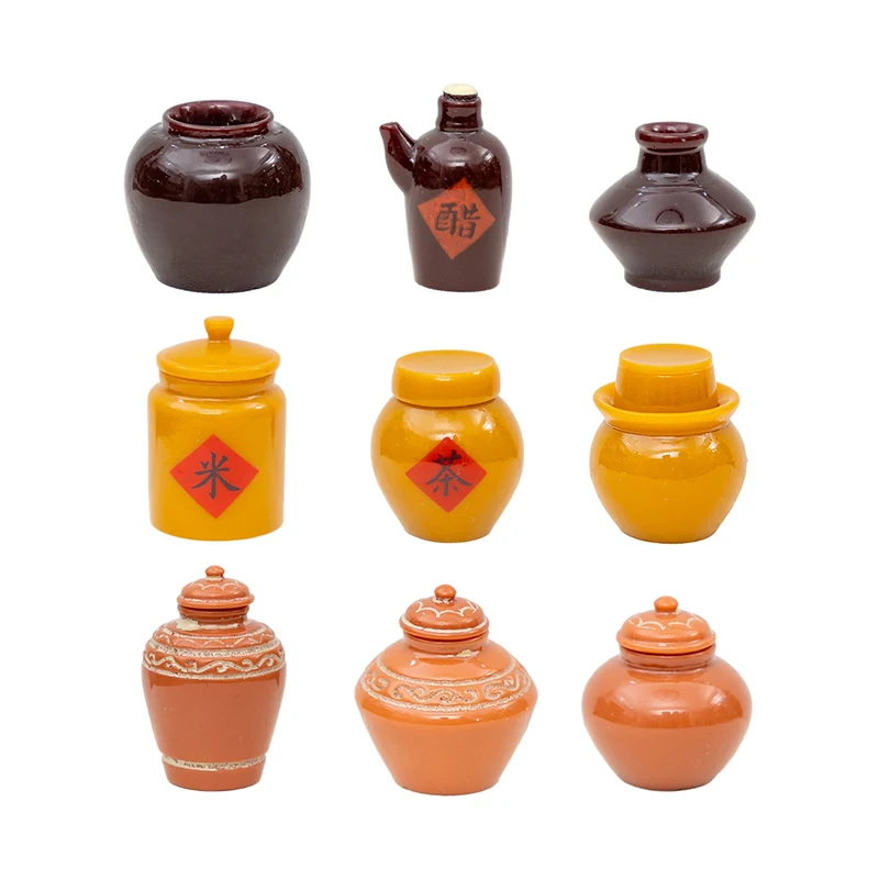 6Pcs 1:12 Dollhouse Miniature Wine Altar Tea Jar Clay Pot Flowerpot Vase Home Model Decor Toy Doll House Accessories