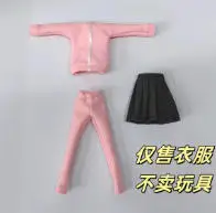 【Clothing Only】Handmade 1/12 Japanese Anime Character Mini Pink Top Pants Gray Pleated Skirt For SHF Action Figure Body Model
