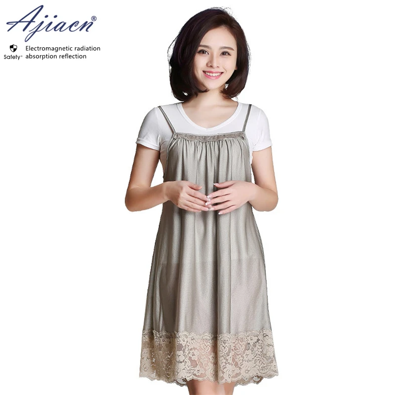 Electromagnetic radiation protective 100% silver fiber knitted fabric maternity dress Mobile phone EMF shielding slip dress