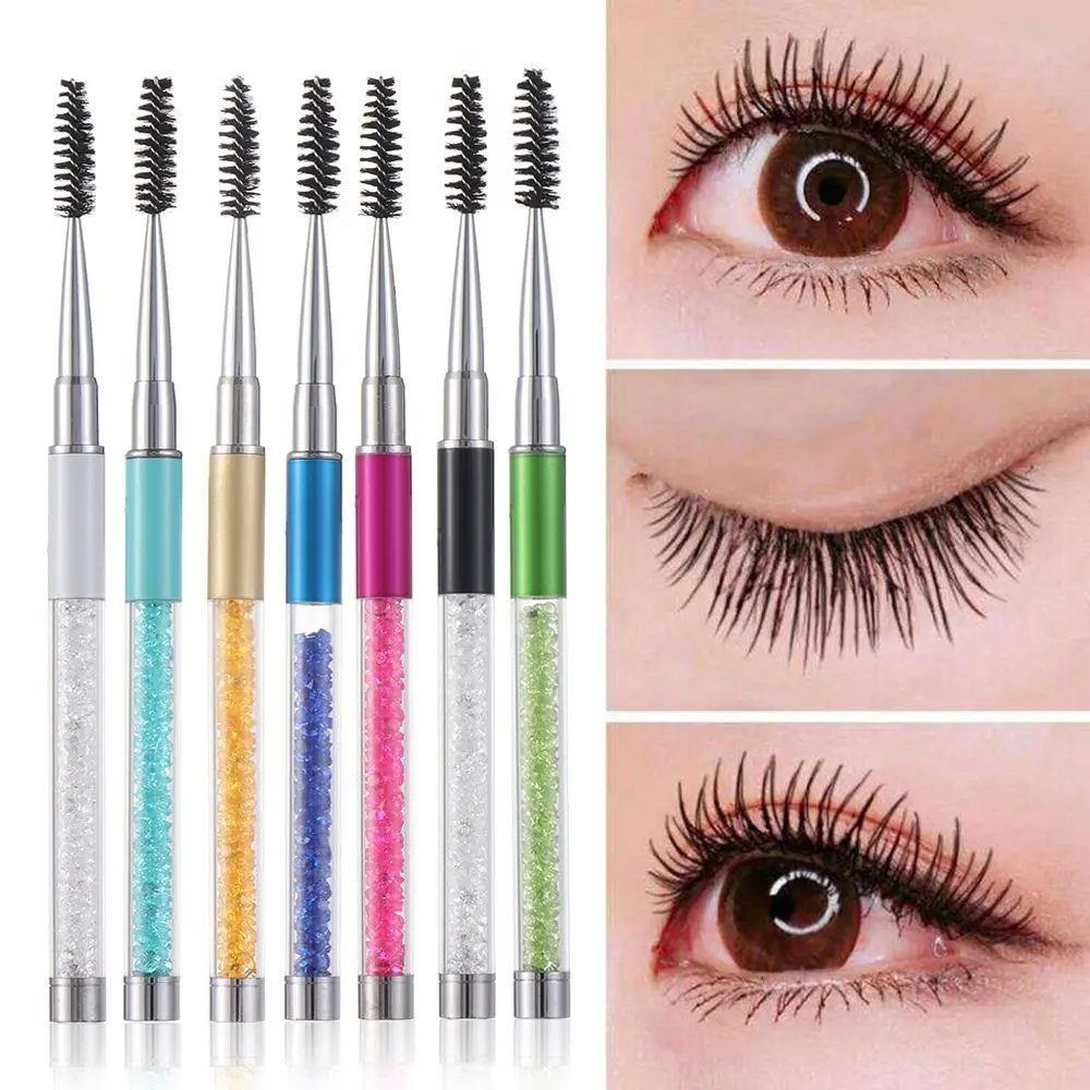 1 PC Vrouwen Schoonheid Uitbreiding Enten Gereedschap Strass Handvat Spiraal Wands Mascara Applicator Wenkbrauw Kam Wimper Borstels