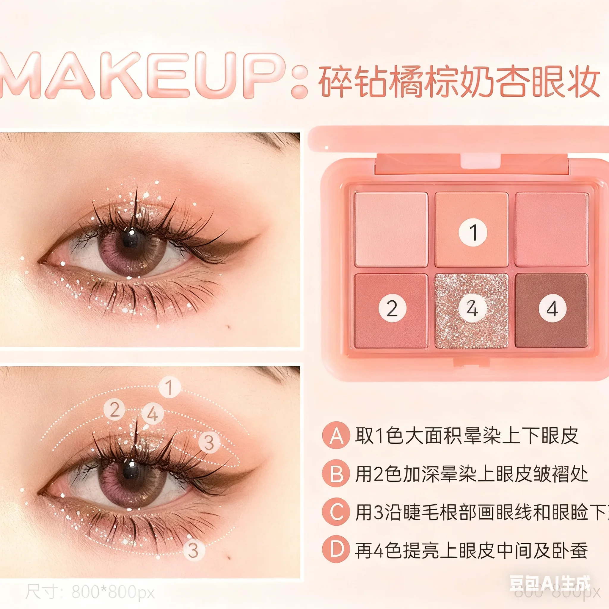 TINGPHE Little Pink Jelly Eyeshadow Palette 6 Colors Earth Tone Orange Brown with Affordable Highlight Blush Contour for All