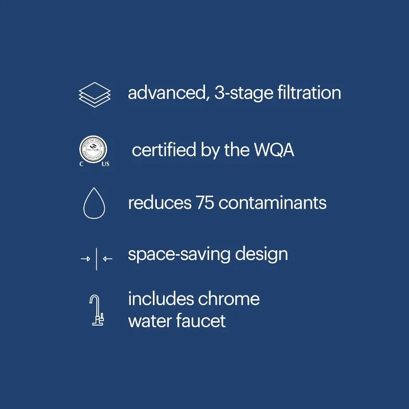 Brondell H2O + Coral UC300 sistema di filtrazione dell'acqua sottobanco a tre stadi-depuratore d'acqua con rubinetto cromato di design