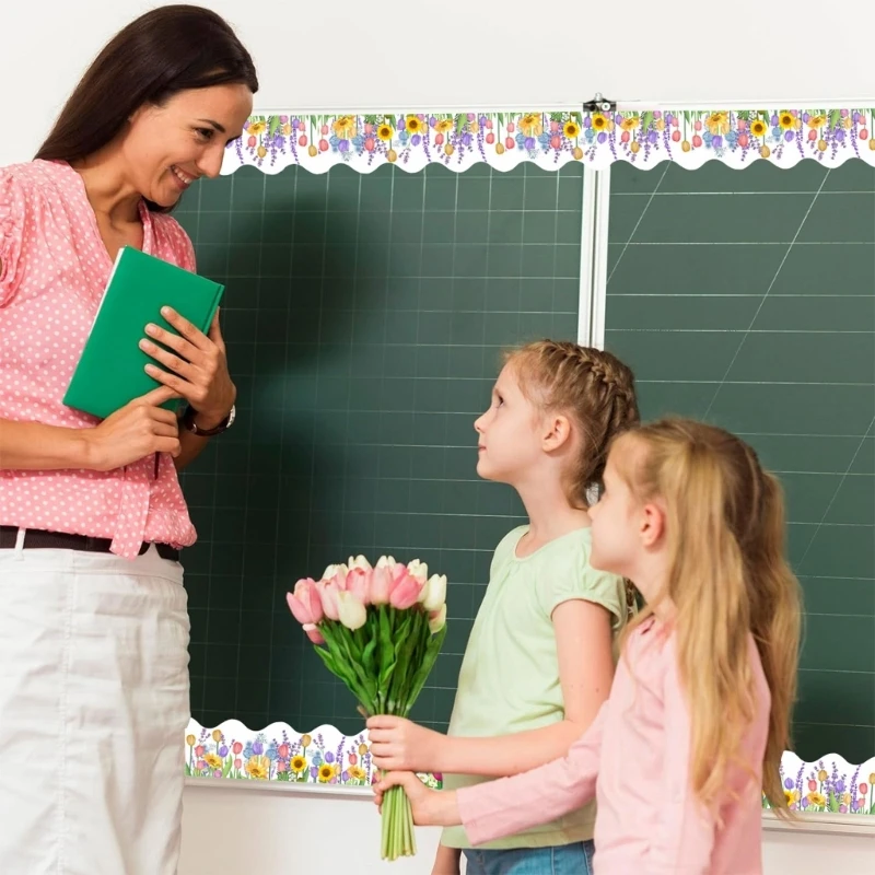 Colorful Bulletins Board Border Flower Theme Scalloped Trim Strips for Classroom Chalkboard Poster Board Border Drosphip