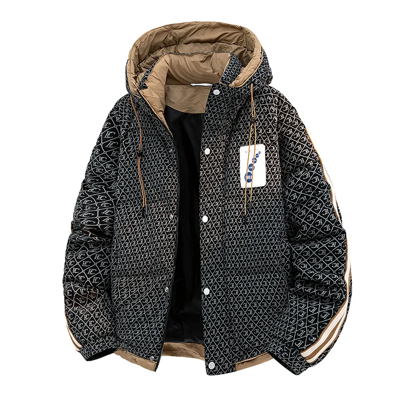 

2025 Men's All-Over Print Down Jacket Double Collar Streetwear Parka Weather-Resistant Cargo Pants Style with 2-Layer Warmth