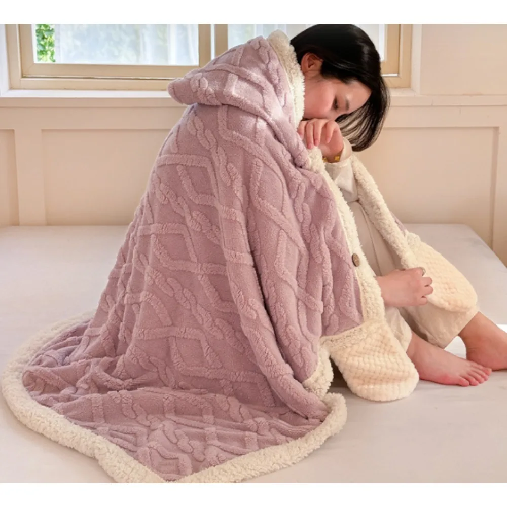 New Hooded Shawl Blanket Warm Cape Wearable Blanket Embossed Texture for Home Office Nap Outdoor Travel Women Warm Throw Blanket