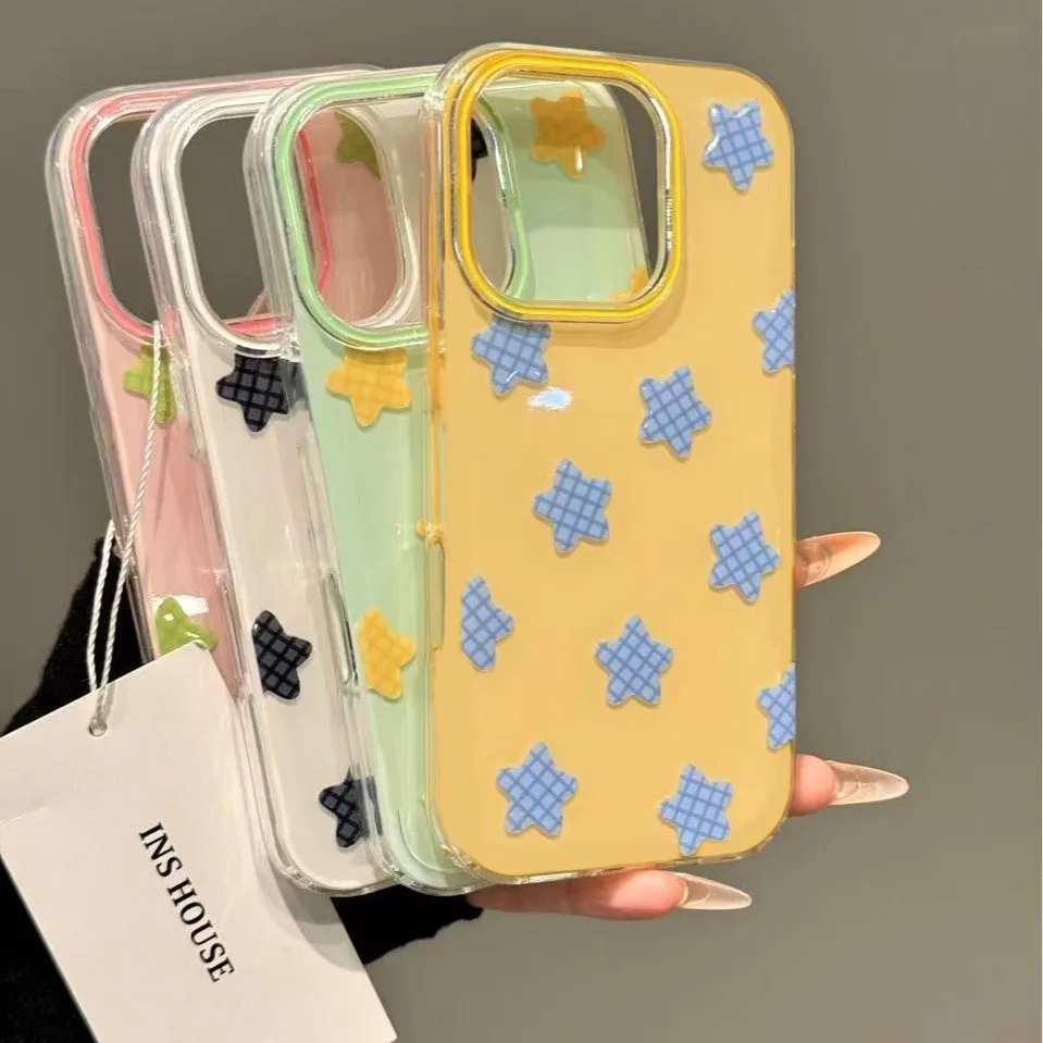 

Star Pattern Phone Case Cute Soft TPU Cover Shockproof Anti-Fingerprint Protective Case for Phone 11 to 16 Pro Max Models