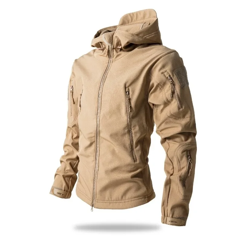 New Outdoor Camouflage Jacket Men's Shark Skin Soft Shell Tactical Jackets Men Waterproof Fleece Hooded Coat Hunt Clothes Autumn
