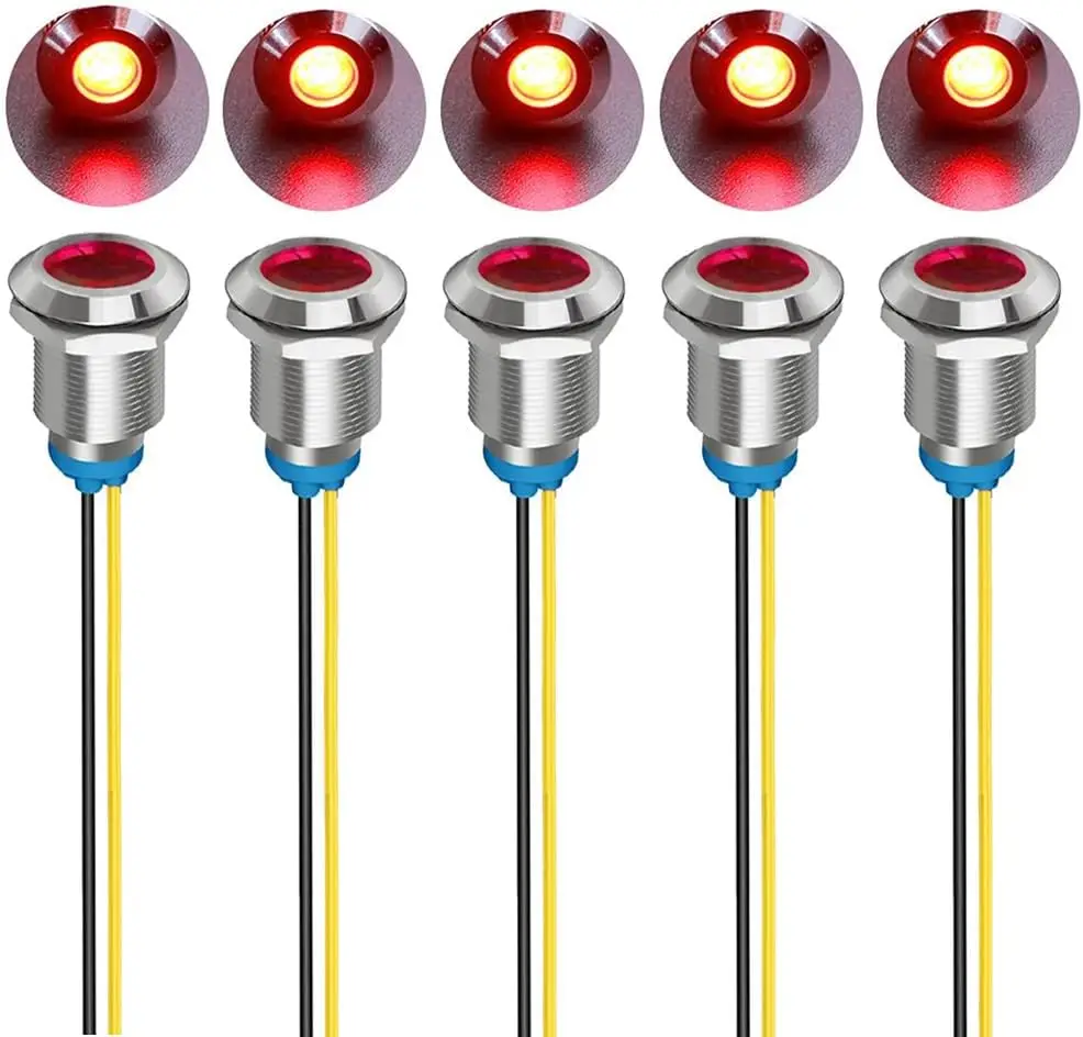 

5 шт. 12-миллиметровые светодиодные металлические индикаторные лампы, AC 110-220В, водонепроницаемые сигнальные лампы красного цвета